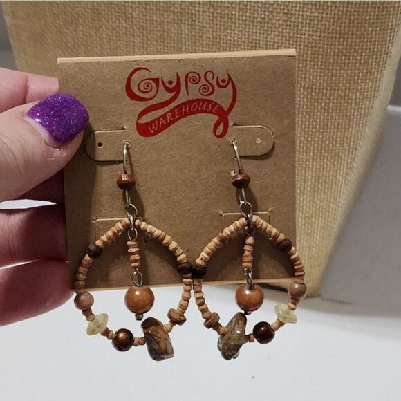 TRESKA wooden‎ Boho beaded dangle earrings new!! - Picture 2 of 3
